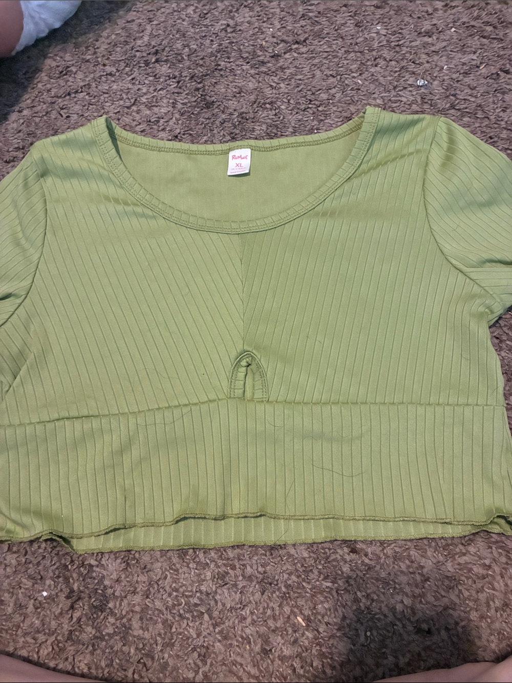RomWe Olive Green Ribbed Crop Top